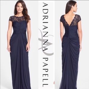 Adrianna Papell Long Navy Lace Formal Dress